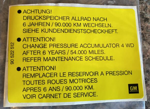 Vauxhall Calibra 4x4 /Cavalier mk3 4x4 LABEL, RESERVOIR (transferbox)